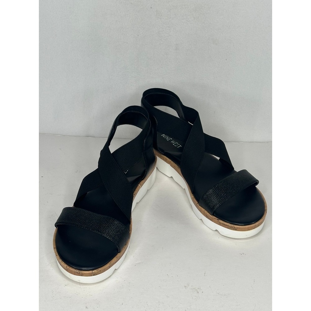 Nine West Womens Black Elastic Cross Strap Platform Sandals Boho Chic Size 8M - Picture 3 of 12